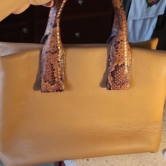 Michael Kors Tan Satchel with Snakeskin Accents - Picture 3 of 6